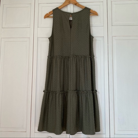 Spense Swiss Dot Tiered Midi Dress with Macrame Yoke Button Closure EUC Size: M - Picture 3 of 7